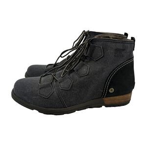 Sorel Major Lace Up Ankle Boot Wedge Gray Canvas Leather NL2163-010 Womens 10